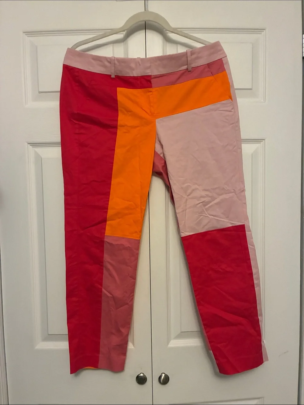 J. Crew Colorblock Cotton Pants in Pink, Orange. Size 8